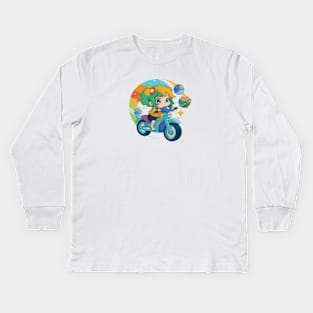 Planets Adventurer Rider Girl Chibi Cute Kids Long Sleeve T-Shirt